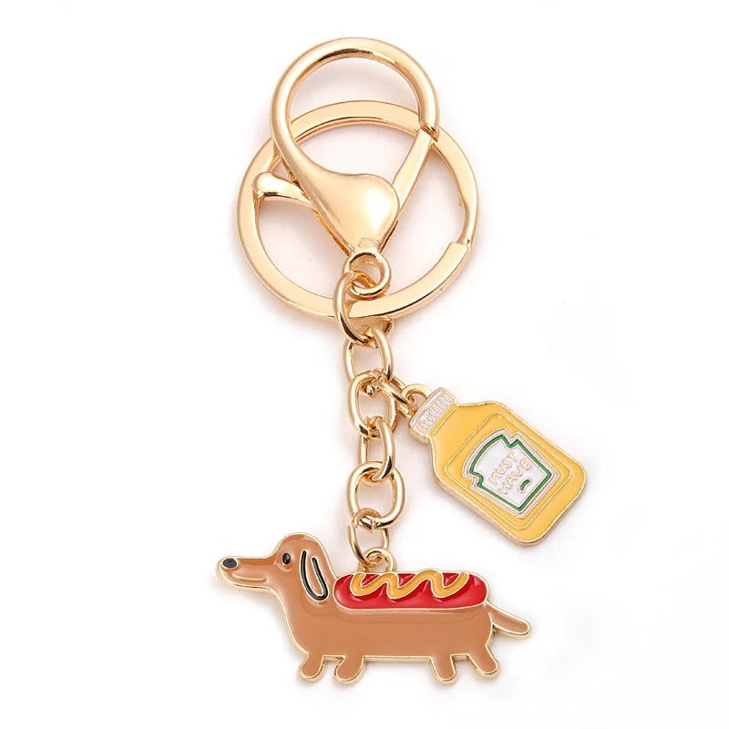 Funny Dachshund Hot Dog Keychain