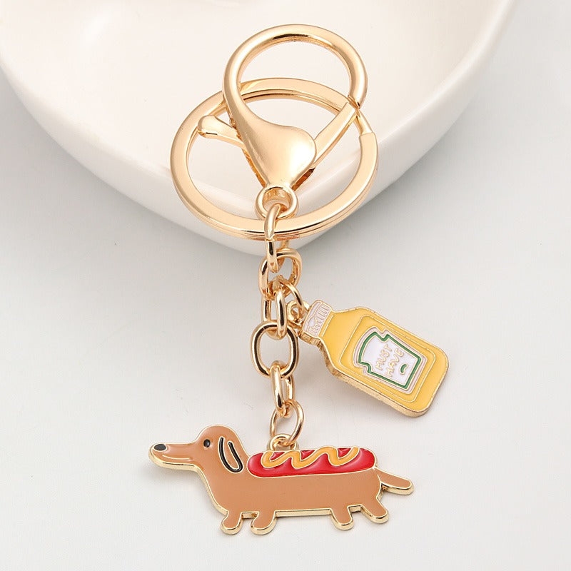 Funny Dachshund Hot Dog Keychain