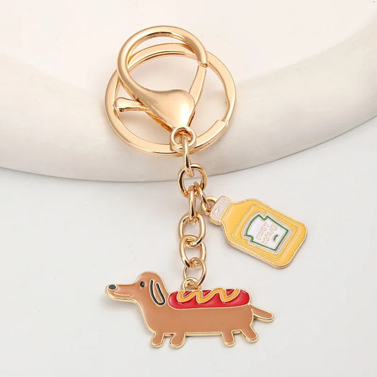 Funny Dachshund Hot Dog Keychain