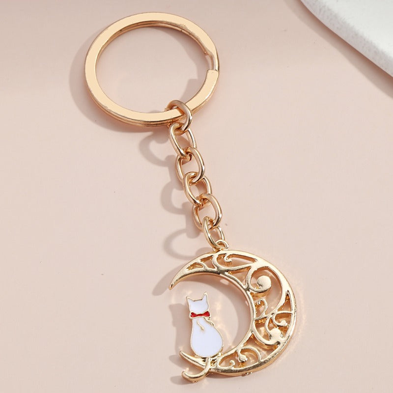 Crescent Moon Cat Keychain