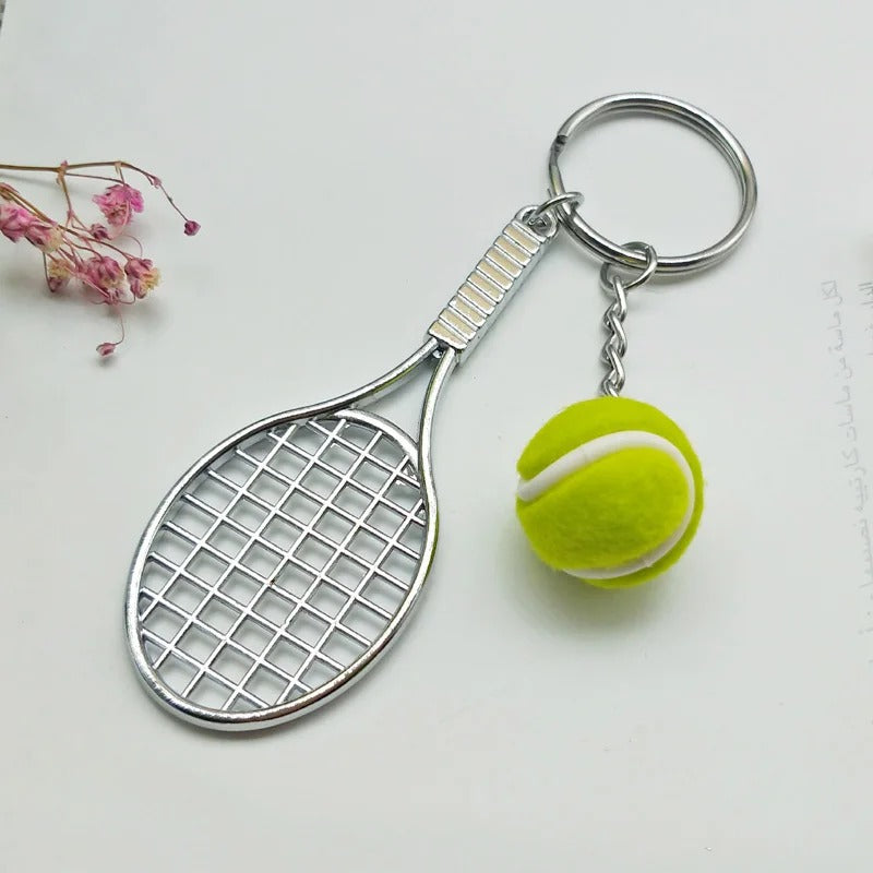 Tennis Racket Ball Keychain