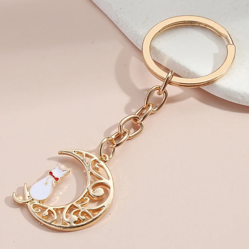 Crescent Moon Cat Keychain