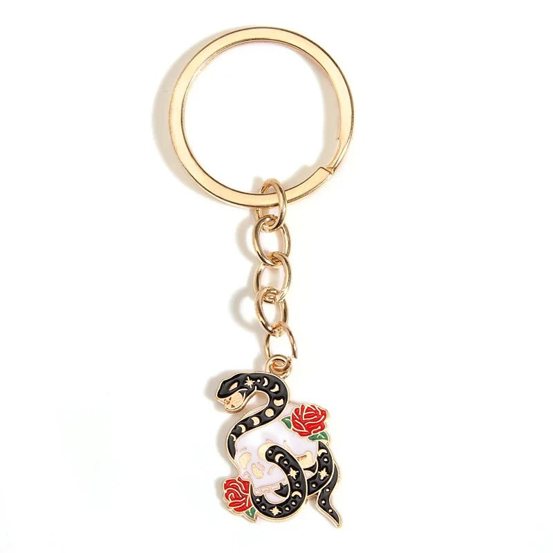 Snake Skull Roses Keychain