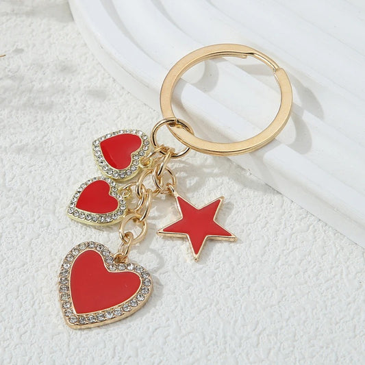 Red Hearts Star Keychain