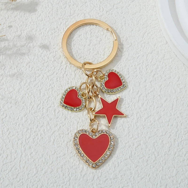 Red Hearts Star Keychain