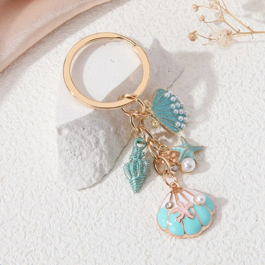 Azure Sea Shell Keychain