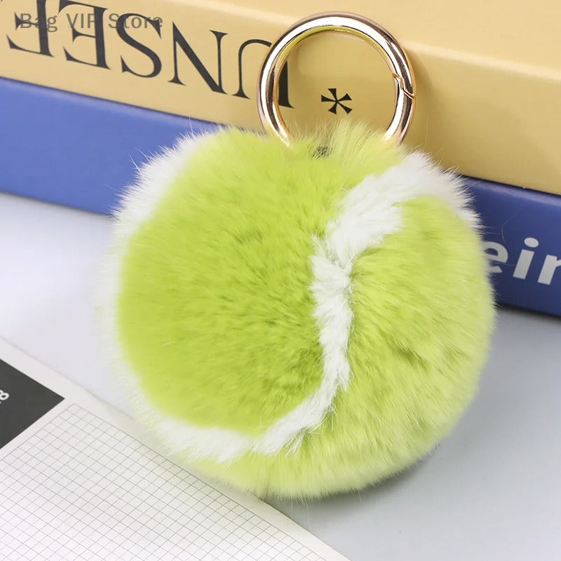 Fluffy Tennis Ball Keychain