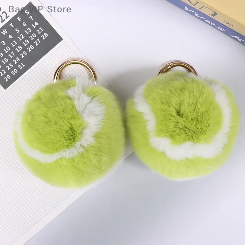 Fluffy Tennis Ball Keychain