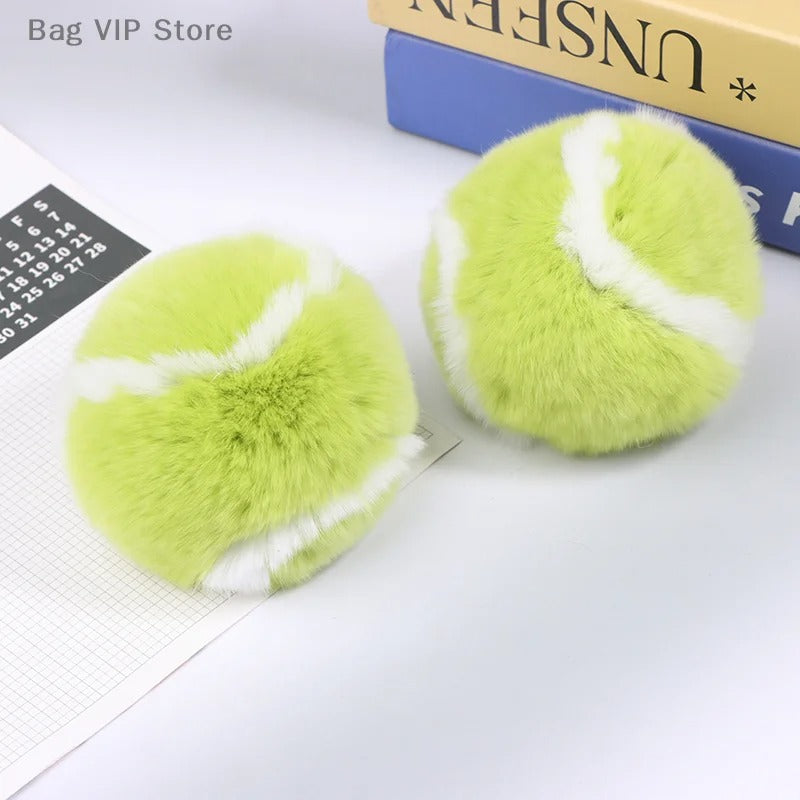 Fluffy Tennis Ball Keychain