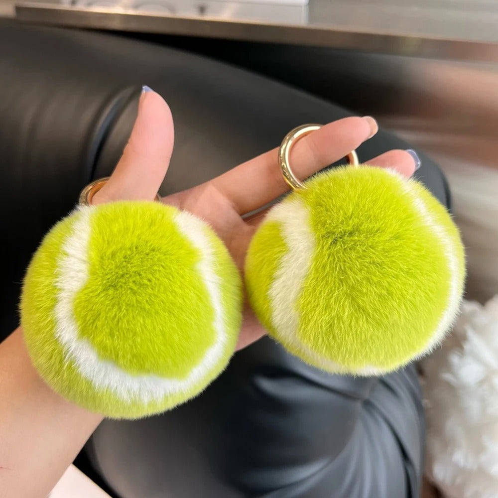 Fluffy Tennis Ball Keychain